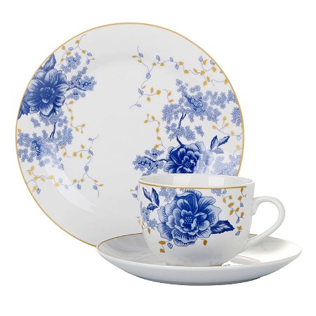 JG PARA LANCHE 18 PECAS FIORE BLU EM PORCELANA SUPER WHITE