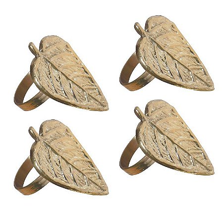 JG 4 ANEIS JARDIM FOLHA GUARDANAPO EM LATAO 6X4CM COR OURO