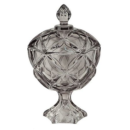 POTICHE BRUXELAS COM PE CRISTAL ECOLOGICO D17XA27CM COR FUME