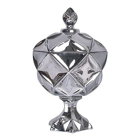 POTICHE BRUXELAS COM PE CRISTAL D17XA27CM COR PRETO METALICO