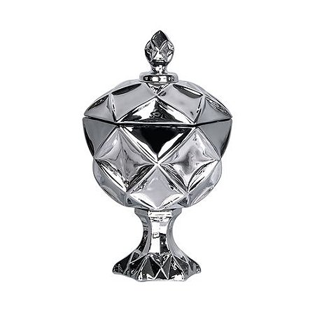 POTICHE BRUXELAS COM PE CRISTAL D11XA18CM COR PRETO METALICO