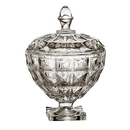 POTICHE AQUAMARINE PE CRISTAL D17,5XA24CM COR PRETO METALICO