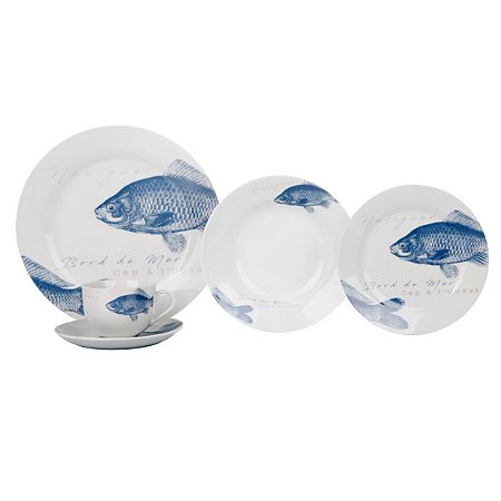 APARELHO JANTAR 30 PECAS BIG FISH EM PORCELANA SUPER WHITE