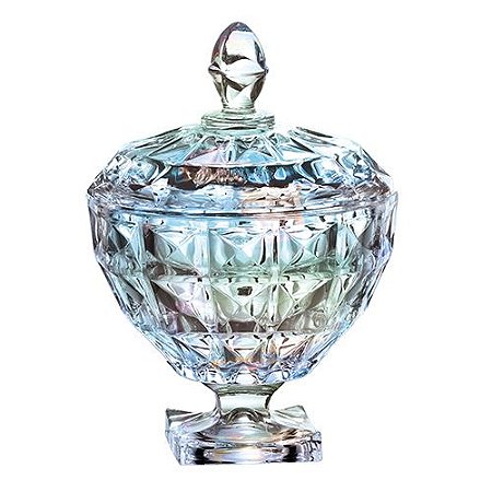 POTICHE AQUAMARINE COM PE EM CRISTAL D17,5XA24CM FURTA COR