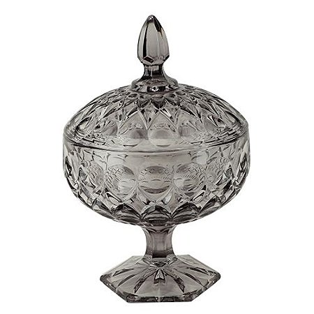 POTICHE ANGELICA COM PE CRISTAL ECOLOGICO D16XA24CM COR FUME