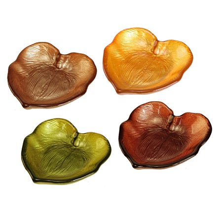 JG CENTRO MESA FOLHAGEM FOLHA 4 PECAS VIDRO 10X8X2CM MARROM