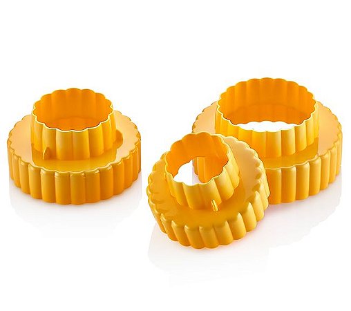 JOGO DE 3 CORTADORES DE BISCOITO REDONDO EM PLASTICO COR SORTIDA