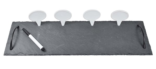 JG TABUA RETANGULAR EM ARDOSIA COM 4 MARCADORES L50XP15CM