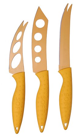 JG DE 3 FACAS PARA QUEIJO EM INOX AMARELO