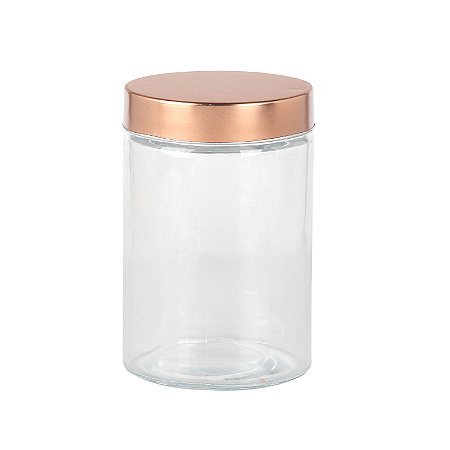 PORTA MANTIMENTO EM VIDRO LISO TAMPA METAL 1,3L 11X17CM