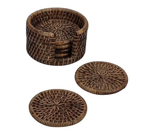 JG 6 PORTA COPOS RATTAN RED 12X6CM DARK