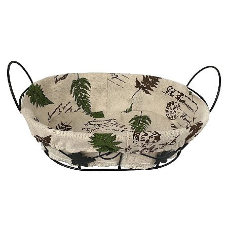 CESTA OVAL FERRO REVESTIDO E TECIDO LINHO 28X21X8CM BRANCA