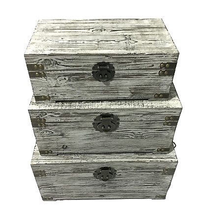 CJ DE 3 BAUS WOOD EM MADEIRA L46/L41 /L36CM COR MARROM