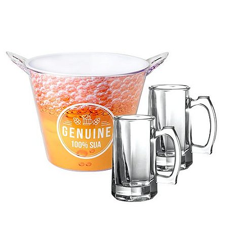 KIT 3 PECAS P/ CERVEJA GENUINE ACRILICO E VIDRO COR LARANJA