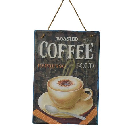 PLACA DECORATIVA COFFEE ESPRESSO EM FERRO L28XP0,05XA40CM