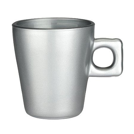 JOGO DE 4 XICARAS PLAIN COFFEE TIME EM VIDRO 80ML COR PRATA