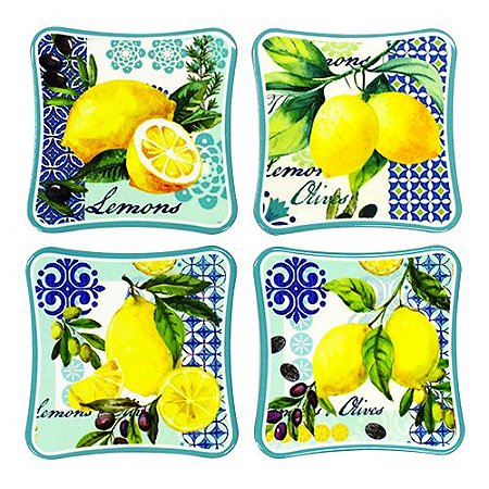 JOGO DE 4 PORTA COPOS LIMAO EM CERAMICA L10,8XA10,8CM