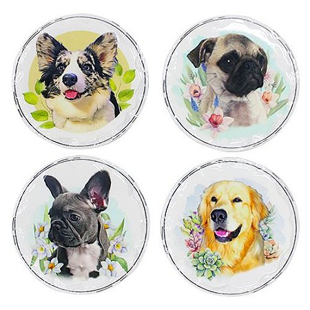 JOGO DE 4 PORTA COPOS DOG EM CERAMICA D10,8CM