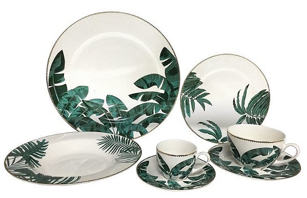 APARELHO DE JANTAR 42 PECAS FOLHAGEM EM NEW BONE CHINA