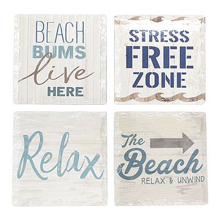 JOGO DE 4 PORTA COPOS BEACH EM CERAMICA L10,8XA10,8CM