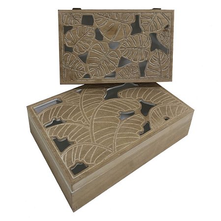 CJ DE CAIXAS DE MADEIRA COM FOLHAS  2PCS