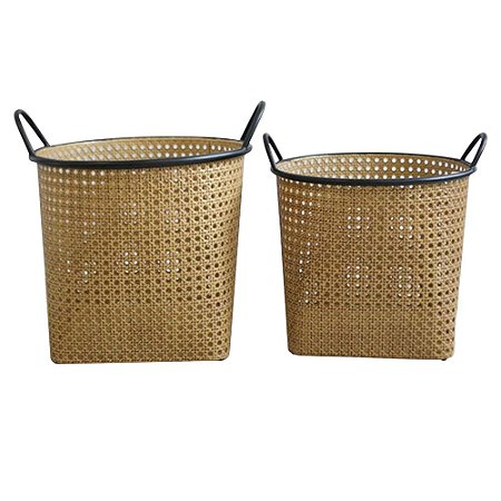 CONJ. DE CESTOS DE TRELICA COM ALCA DE METAL - 2PCS G:45CM X