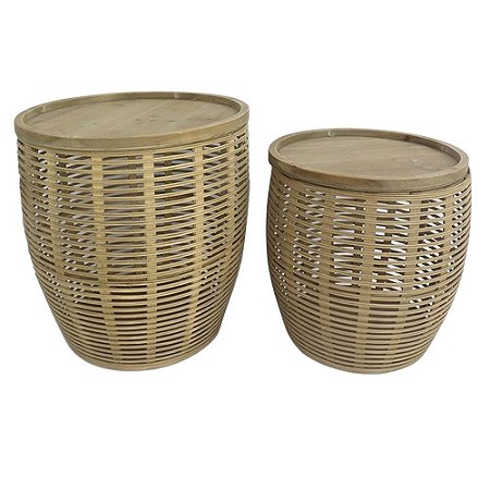 CONJ. DE BAUS DE MADEIRA E BAMBU -3PCS G 49CM X 49CM X 39,8C