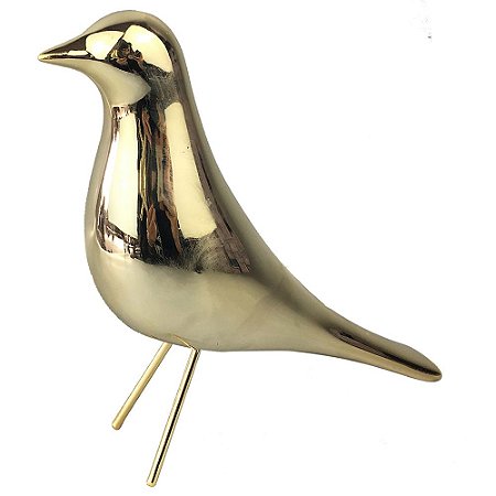 PASSARO DE CERAMICA DOURADO 17CM X 6CM X 18CM