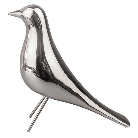 PASSARO DE CERAMICA PRATA 17CM X 6CM X 18CM