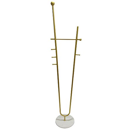 CABIDEIRO DE METAL DOURADO COM PEDRA ESTILO MARMORE BRANCA