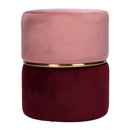 BANQUETA EM METAL E TECIDO ROSA E DOURADA