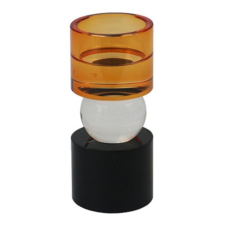 CASTIÇAL EM CRISTAL PRETO, TRANSPARENTE E LARANJA