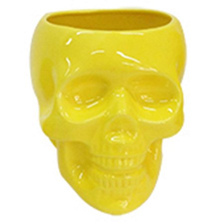 POTE CERAMICA SEM TAMPA SKULL AMARELO BRILHANTE GDE 20 X 15,