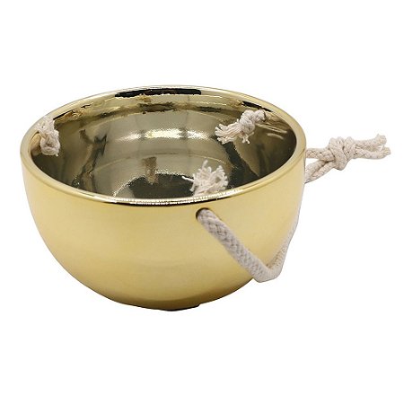 CACHEPOTS DE CERAMICA DOURADO COM ALCA E CORDA 12CM X 12CM X