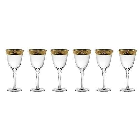CJ DE TACAS PARA VINHO BRANCO COM DETALHE DOURADO  - 6 PCS
