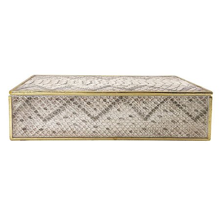 CAIXA COM TAMPA TIPO COBRA CINZA E DOURADA 30CM X 15CM X 9CM