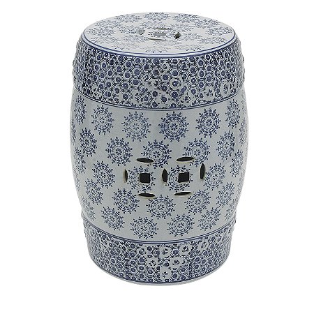 BANQUETA SEAT GARDEN DE CERAMICA BRANCO COM AZUL