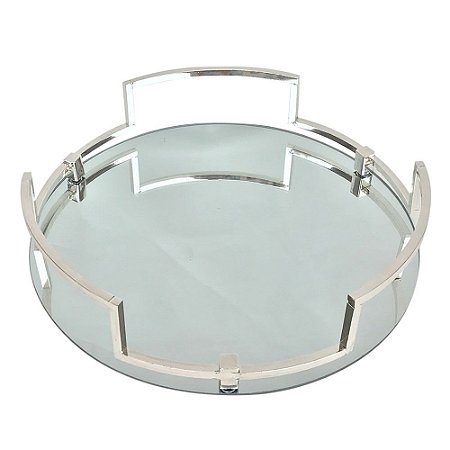 BANDEJA DE VIDRO E METAL PRATA 38,5CM X 38,5CM X 9,5CM