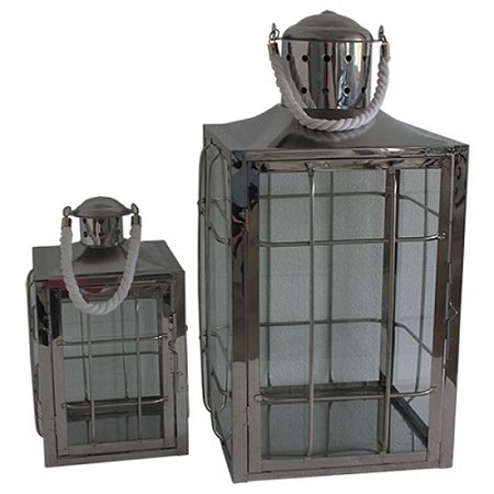 CJ DE LANTERNAS ACO E VIDRO  - 2 PCS  - G 31.5X31.5X55 CM P