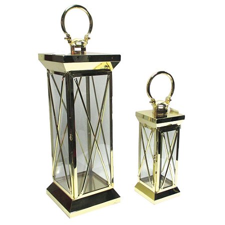 CJ DE LANTERNAS DE METAL E VIDRO DOURADAS 2 PCS M 19 X 19 X