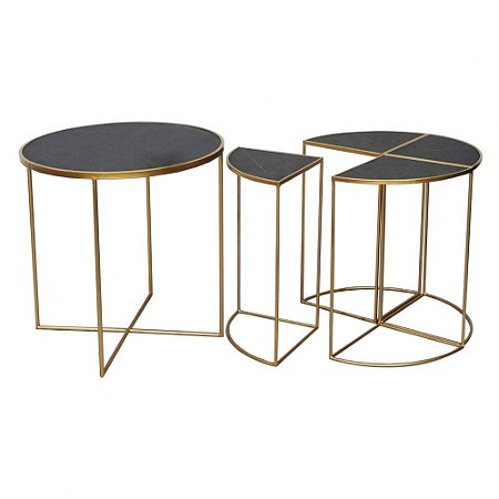 MESA DE METAL DOURADO E MADEIRA