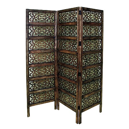 BIOMBO EM MADEIRA MARROM 152CM X 182CM