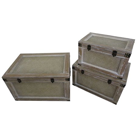 CONJ. DE BAU´S EM METAL E TECIDO BEGE  3 PCS G  68CM X 46,3C