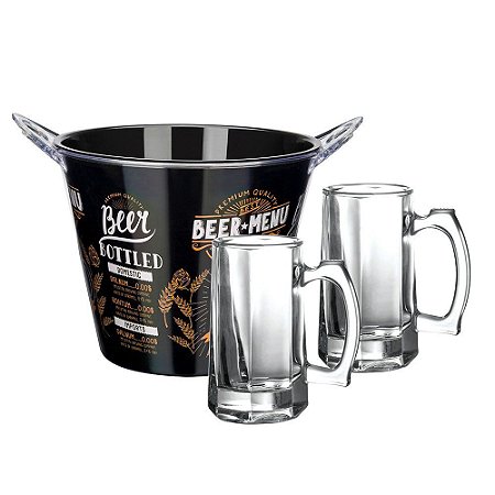 KIT DE 3 PECAS PARA CERVEJA BEER MENU EM ACRILICO E VIDRO INTERIOR COR PRETO