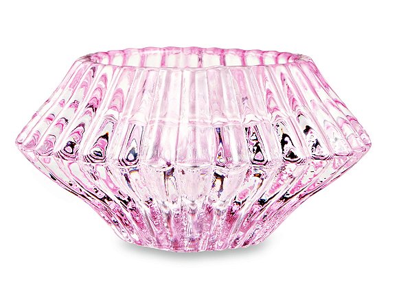 PORTA-VELAS ROSA EM VIDRO
