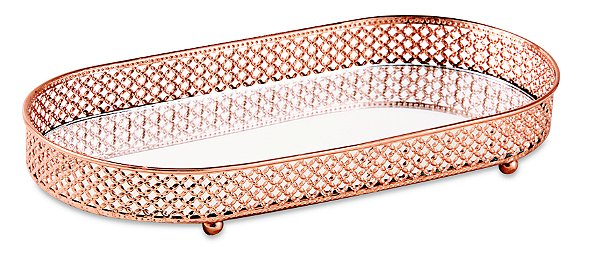 KIT BANDEJA COBRE EM METAL COM ESPELHO - 3 PÇS