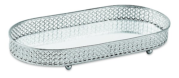 KIT BANDEJA PRATA EM METAL COM ESPELHO - 3 PÇS