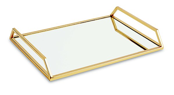 KIT BANDEJA DOURADA EM METAL COM ESPELHO - 2 PCS