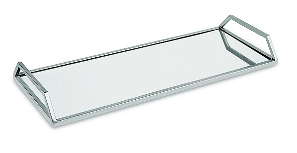 KIT BANDEJA PRATA EM METAL COM ESPELHO - 2 PCS