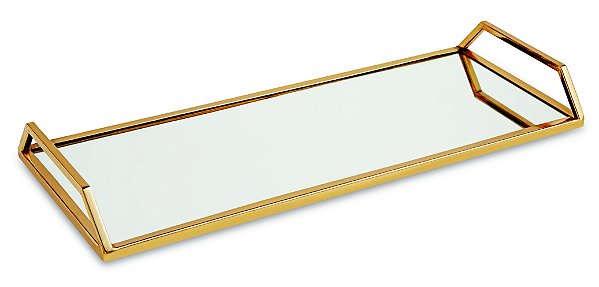 KIT BANDEJA DOURADA EM METAL COM ESPELHO - 2 PCS